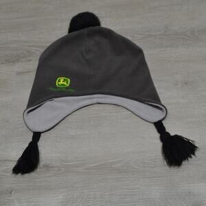 John Deere Fleece Hat Youth M/L Gray Black Green & Yellow